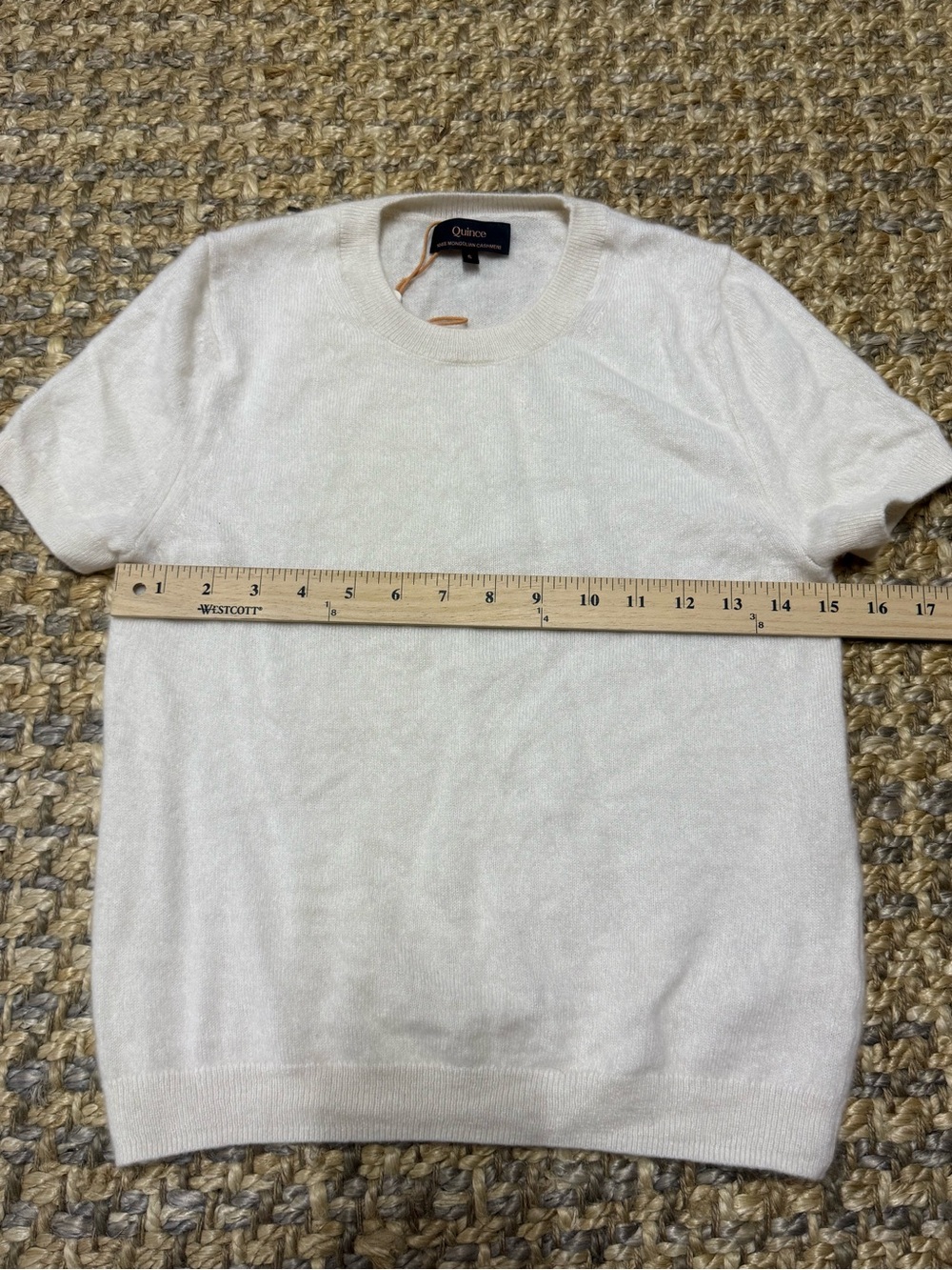 Quince 100% Cashmere Short Sleeve Cream Top - Picture 7 of 7
